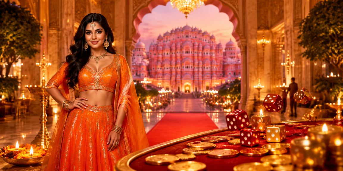 Lottery player celebrating Diwali in Jaipur with festive lights and tickets